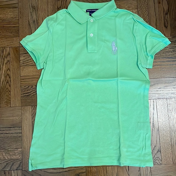 Ralph Lauren Slim Fit Stretch Lime Green with Silver Extra Large Pony Golf Shirt - Picture 1 of 5